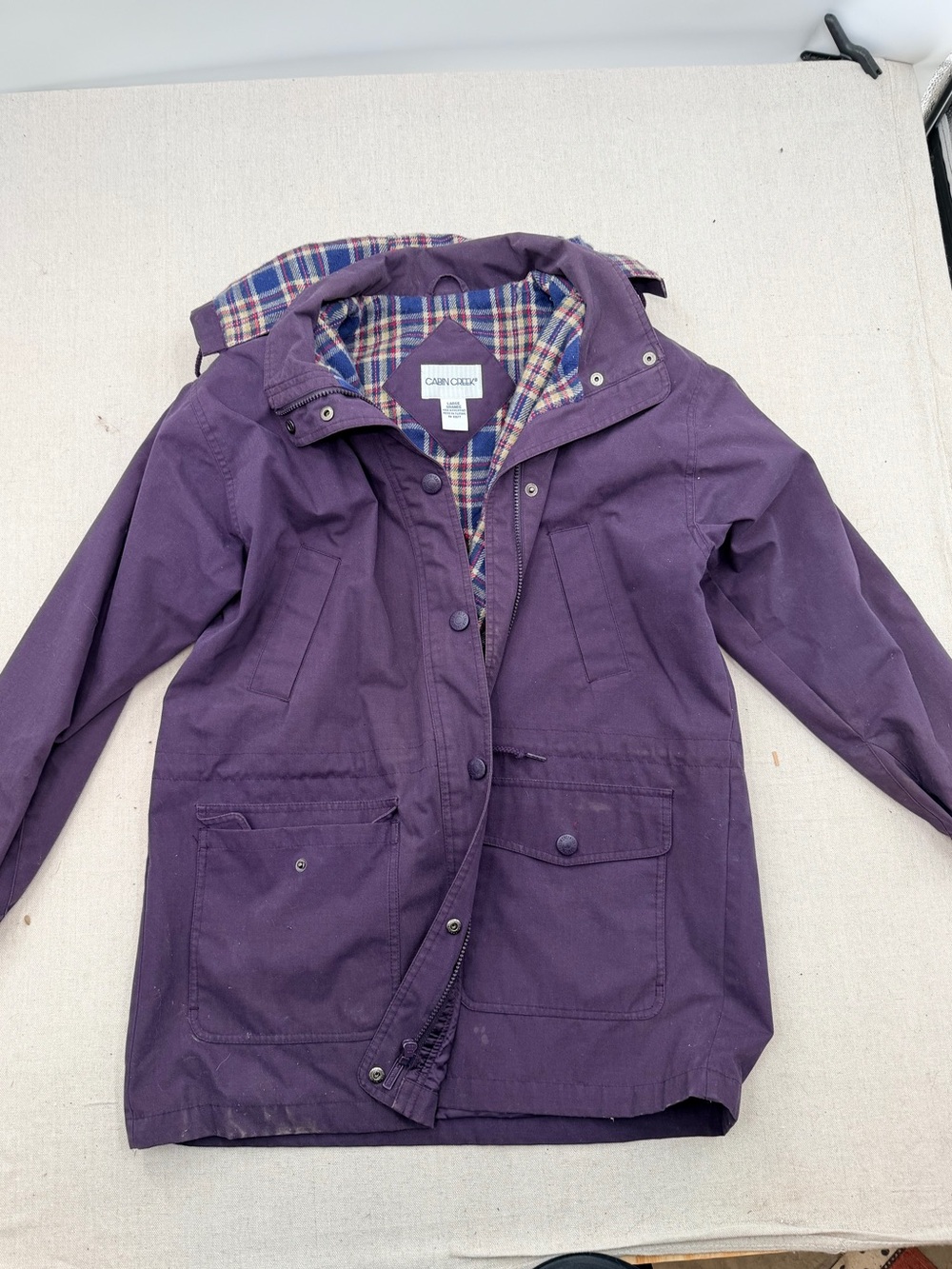Cabin Creek Plum Hooded Jacket with Plaid Flannel Lining